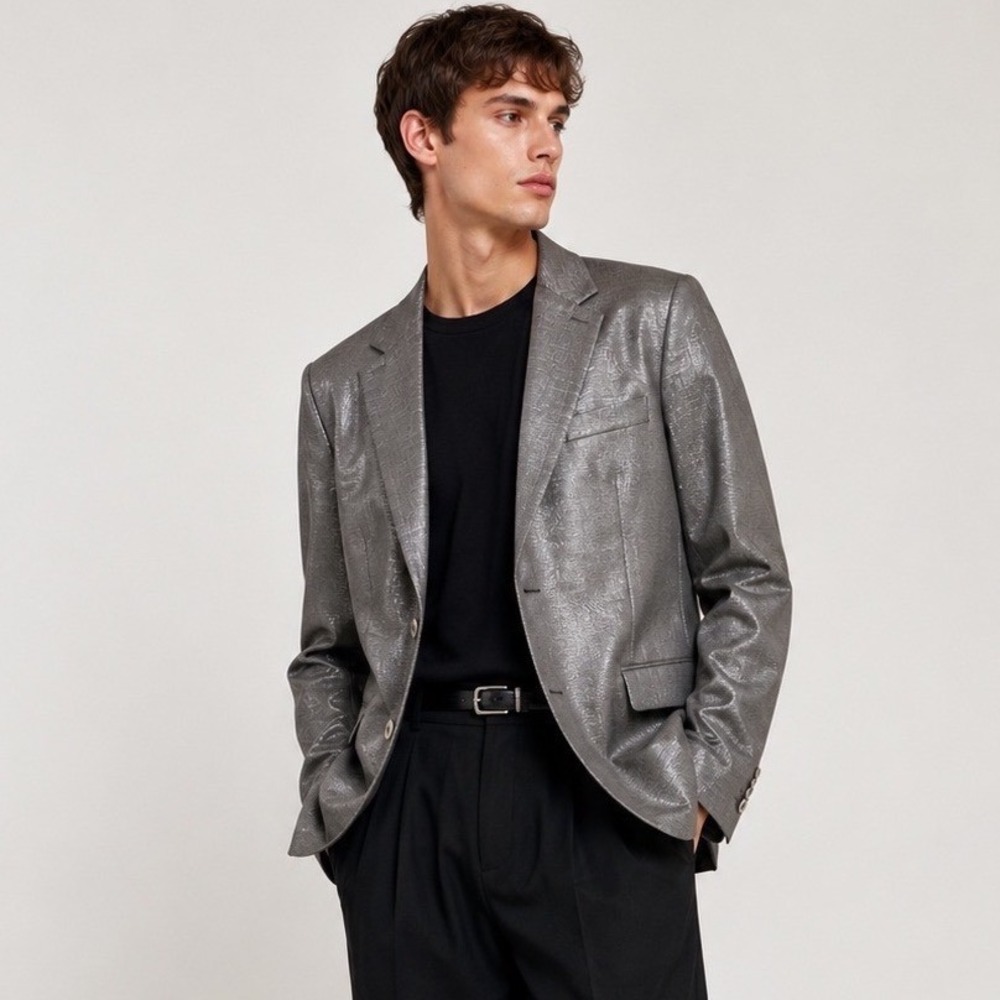Acne Studios Daehyun Lurex Metallic Silver Blazer Suit Jacket Mens 46 EU